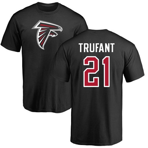 Atlanta Falcons Men Black Desmond Trufant Name And Number Logo NFL Football #21 T Shirt